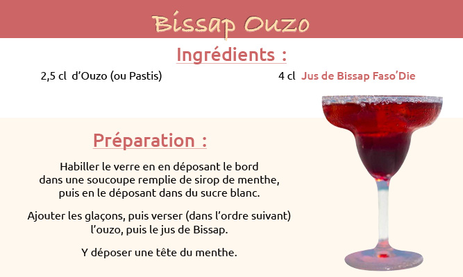 Recette de cocktail à base de notre boisson exotique du Bissap : Bissap Ouzo