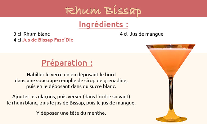 Recette de cocktail à base de notre boisson exotique du Bissap : Rhum Bissap